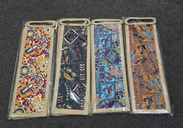 Handcrafted Printed Jute Wine Bottle Bag – with 4 Unique Colors - Image 4