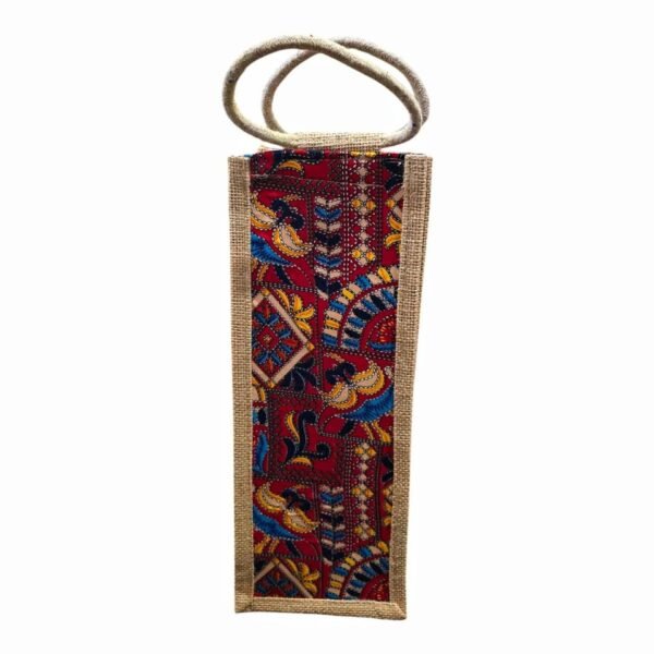 Handcrafted Printed Jute Wine Bottle Bag – with 4 Unique Colors