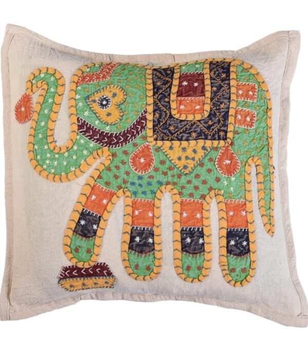 Handcrafted Elephant Embroidered Cushion Cover – 6 Vibrant Colors - Image 2
