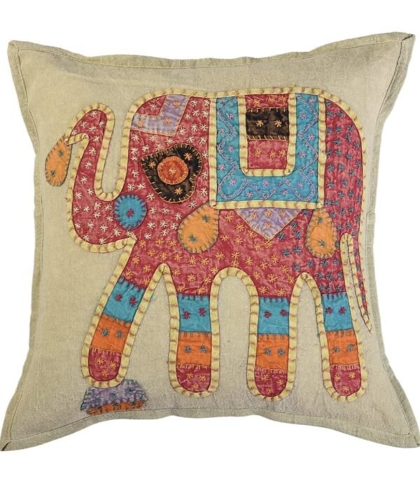 Handcrafted Elephant Embroidered Cushion Cover – 6 Vibrant Colors - Image 3