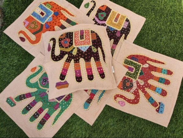 Handcrafted Elephant Embroidered Cushion Cover – 6 Vibrant Colors - Image 4