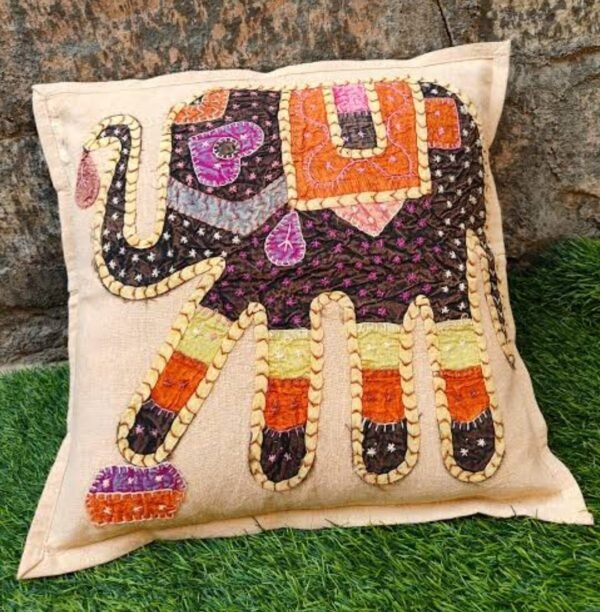 Handcrafted Elephant Embroidered Cushion Cover – 6 Vibrant Colors - Image 7