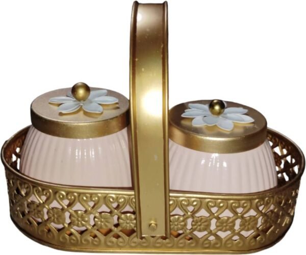 Elegant Dual Jar Set with Decorative Golden Metal Basket