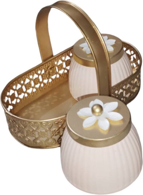 Elegant Dual Jar Set with Decorative Golden Metal Basket - Image 4